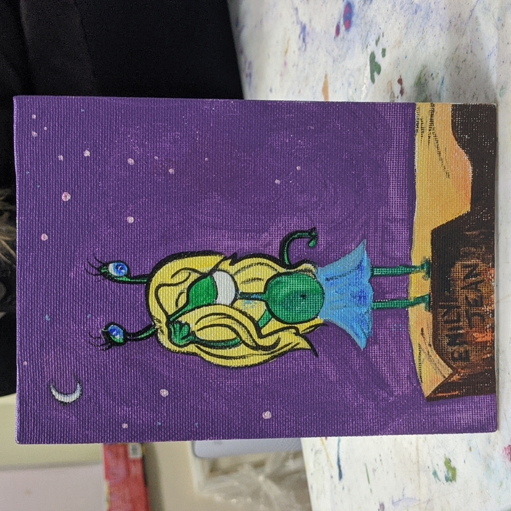 Alien Mini painting acrylic 5x7 original Emily Jean Fairygodmother